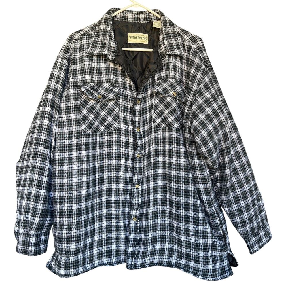Wilderness Jacket Mens 2XL Black Gray Plaid Quilted Flannel Lined Outdoors Warm